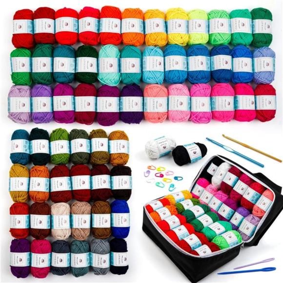 62 Acrylic Yarn Skeins 2170 Yards Yarn for Knitting and Crochet2 Crochet Hooks